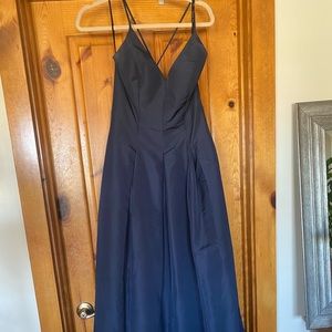 Women Nordstrom After Six Formal Navy Blue Silk Chiffon Gown With Pockets